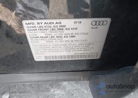 2018 Audi Sq5 3.0T Premium Plus z USA, uszkodzony, nr VIN WA1A4AFY4J2224755